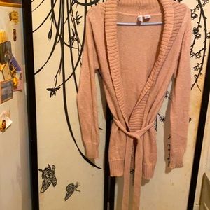 Smudge Knit Blush/Apricot Cardigan W/Belt Mohair Blend